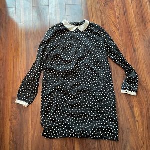 Zara Long Sleeve Black and White Dot Dress with Peter Pan White Collar